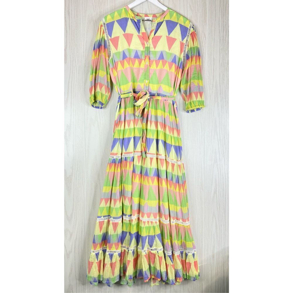 Place Nationale Maxi Dress Women's Short-Sleeve Front Mosaic Art To Wear Size 6